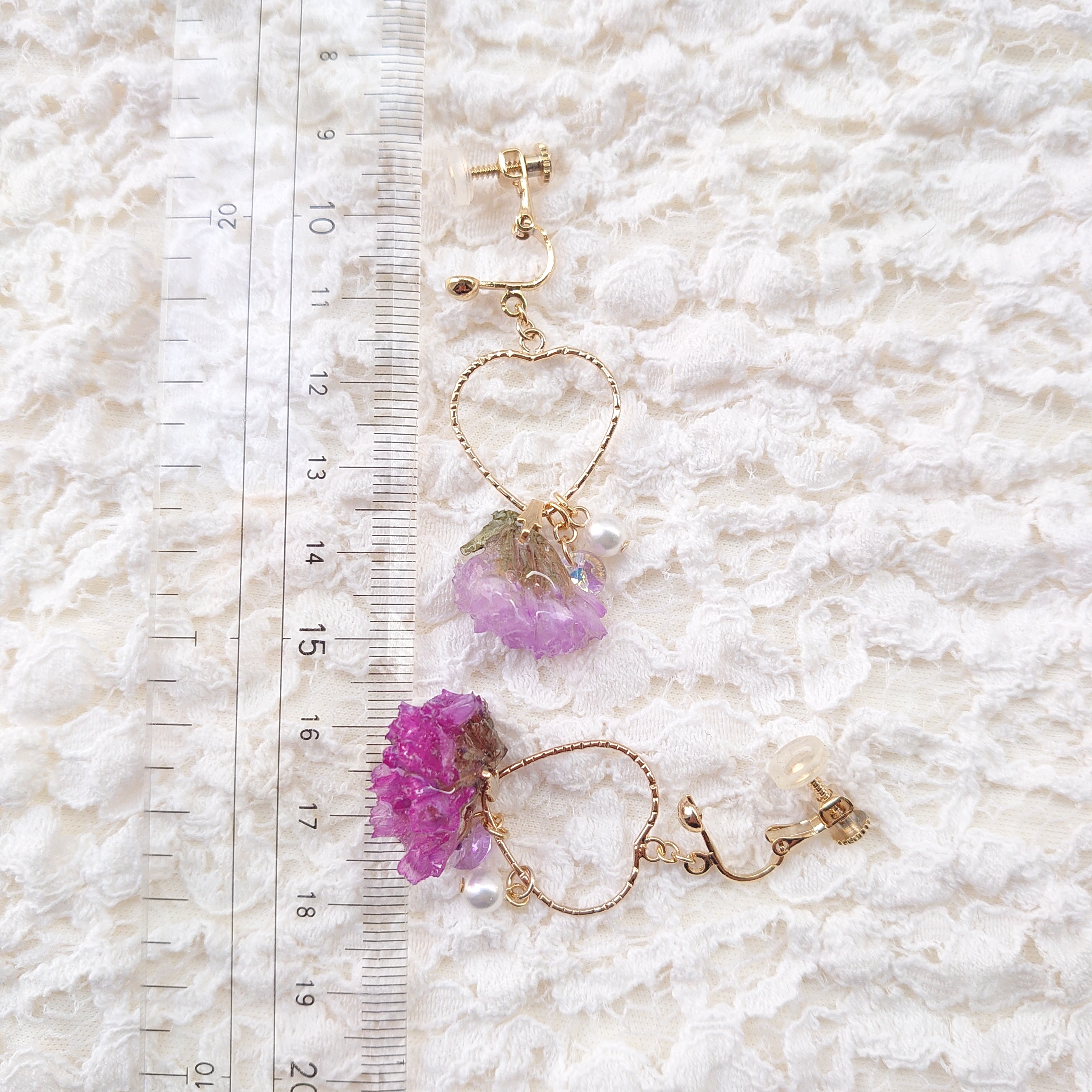 スターチスとハートピアスorイヤリング・薄めパープルの画像3