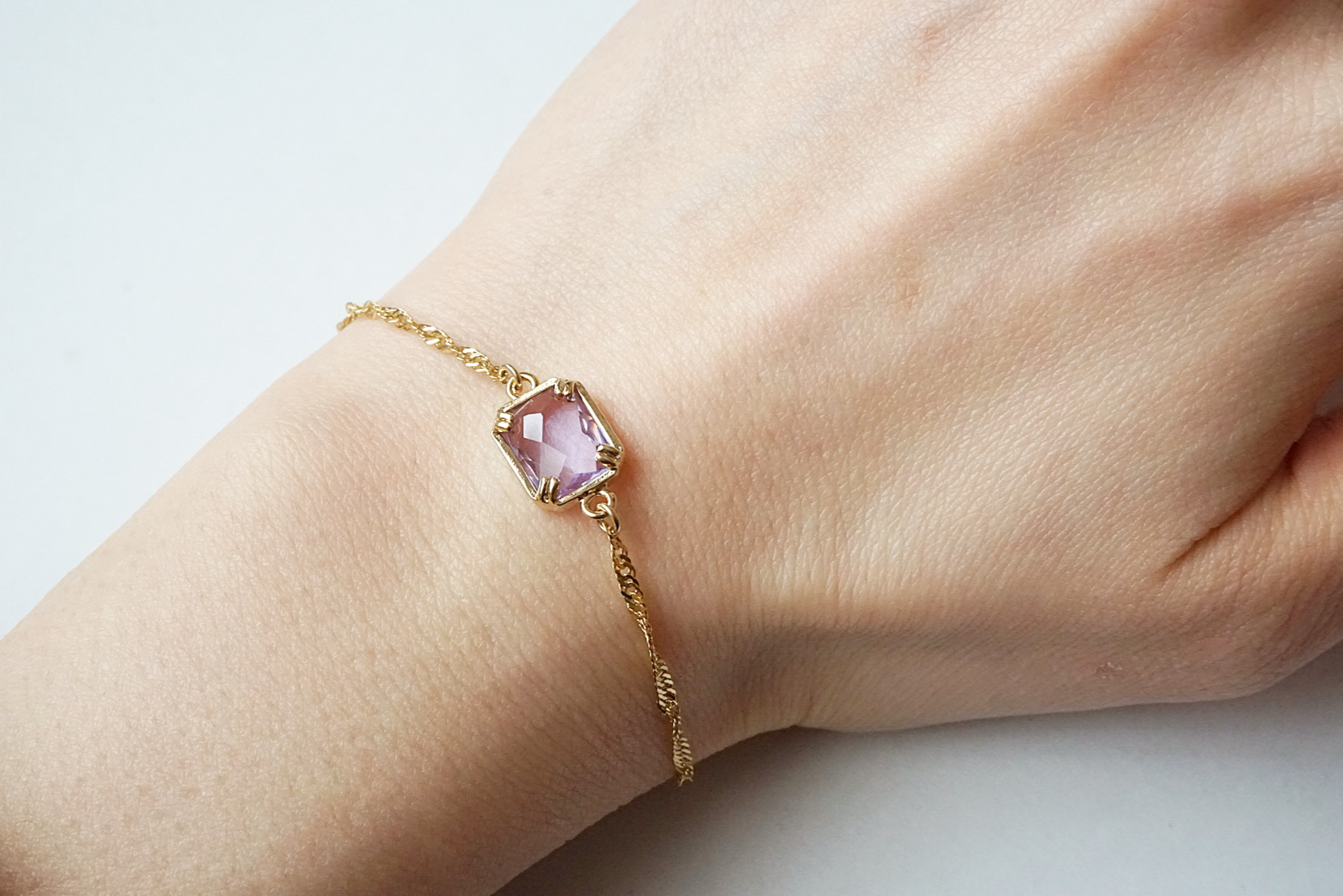 ガラスチャームブレスレット(スクエア)パープルの画像3