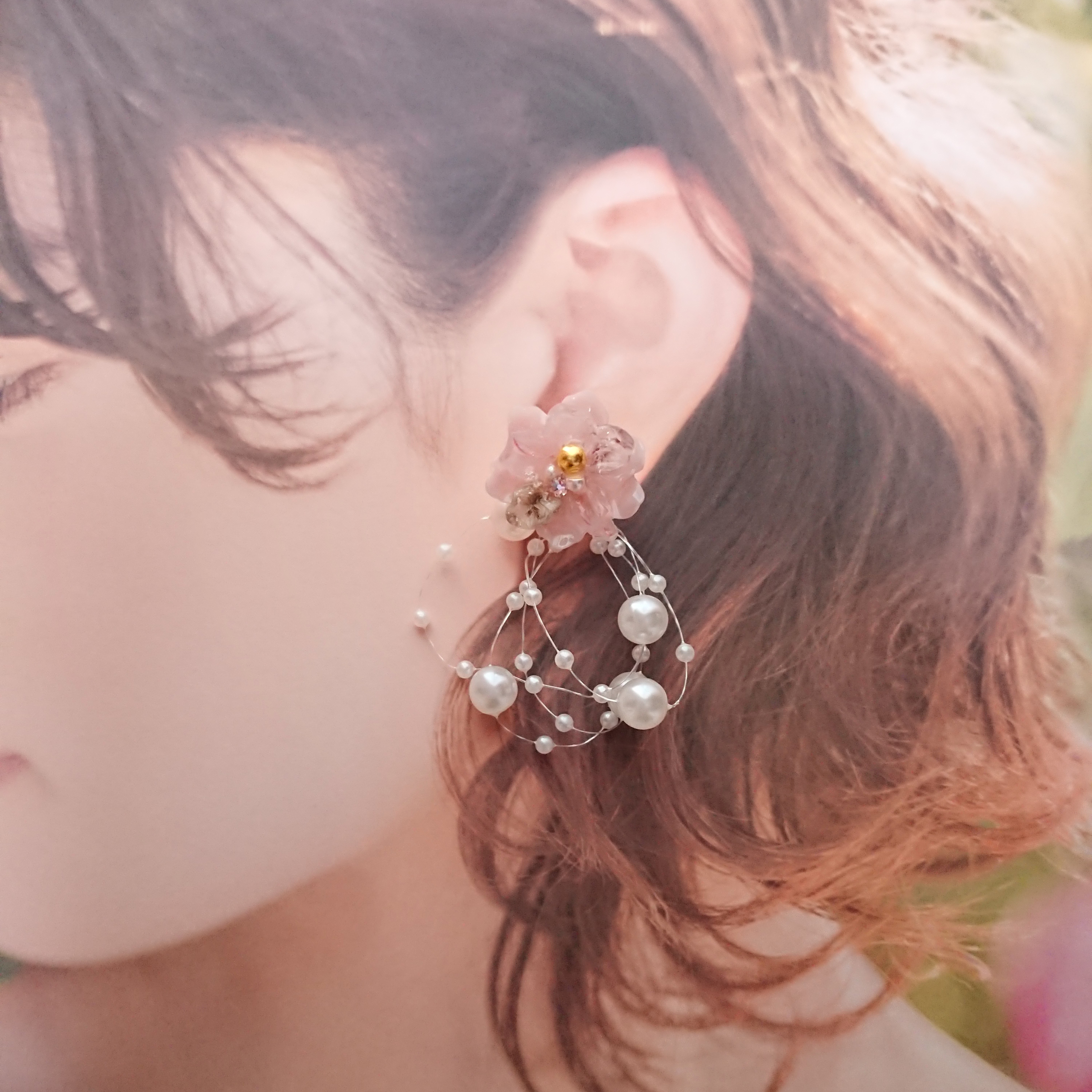 くるみさん専用❁イヤリング❁パールシャワーフラワー ミニ パステルピンクの画像3