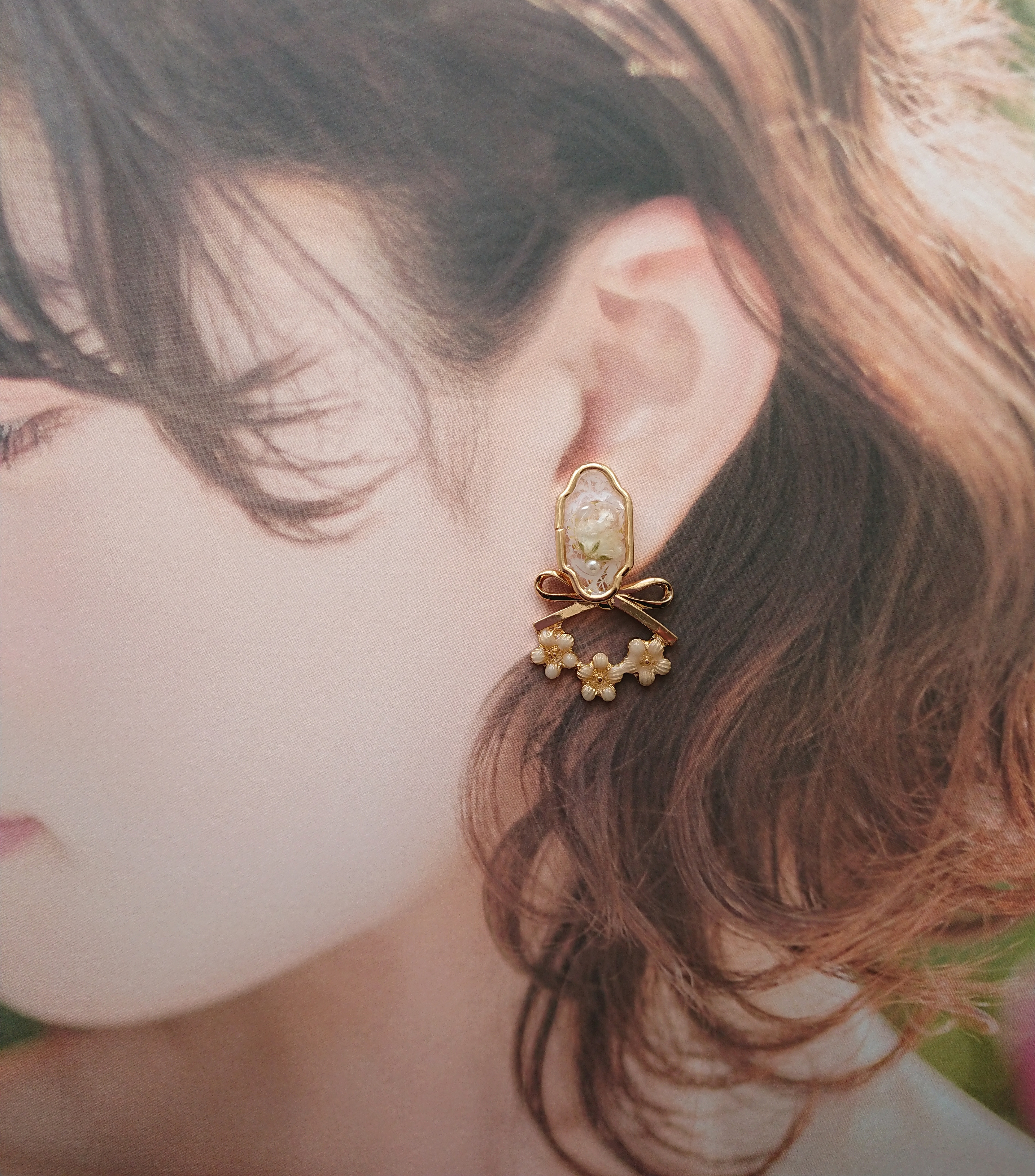 ピアス❁レース模様のアンティークリボンの画像2