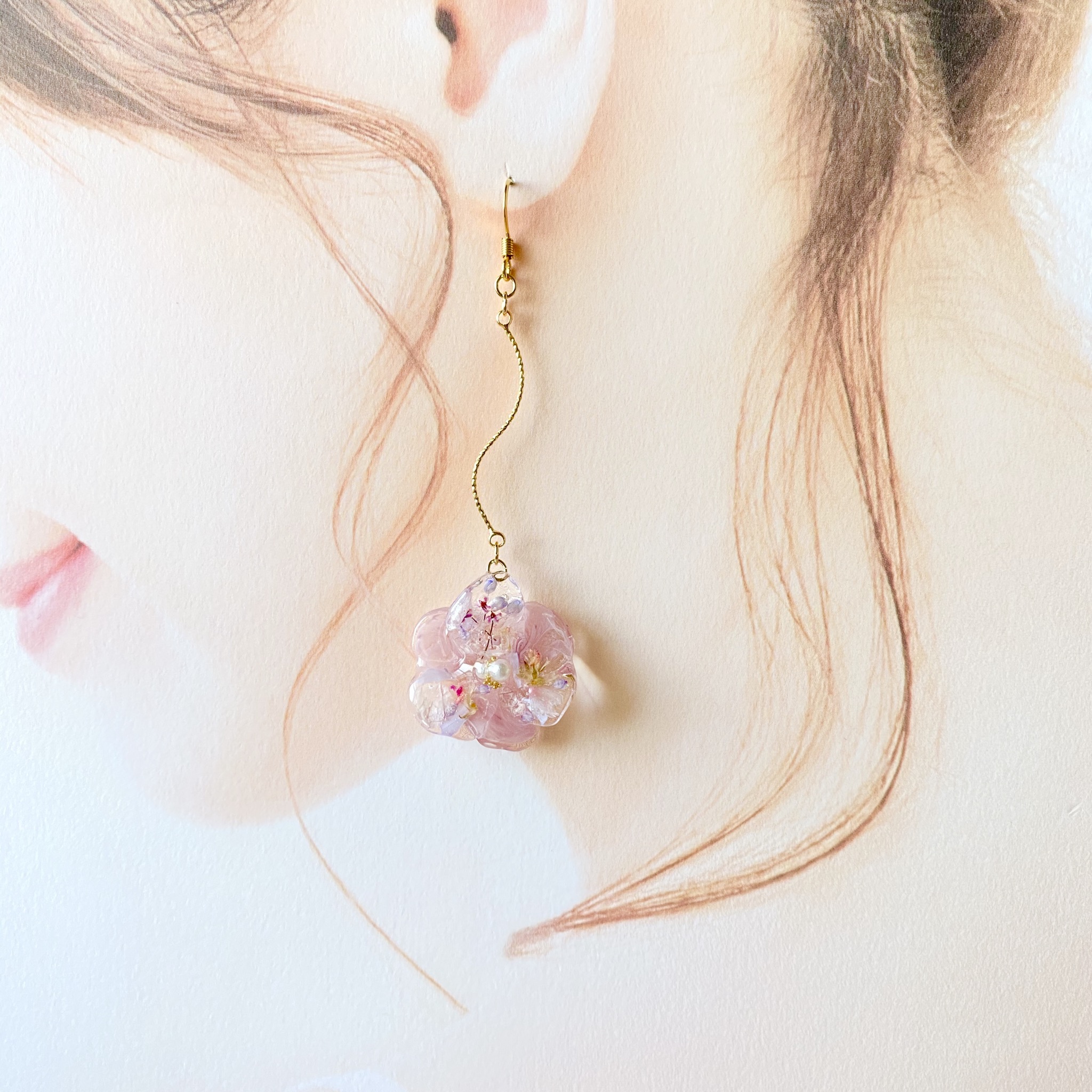 ゆらゆらクリアフラワーくすみピンク❁⃘ピアス・イヤリング の画像2