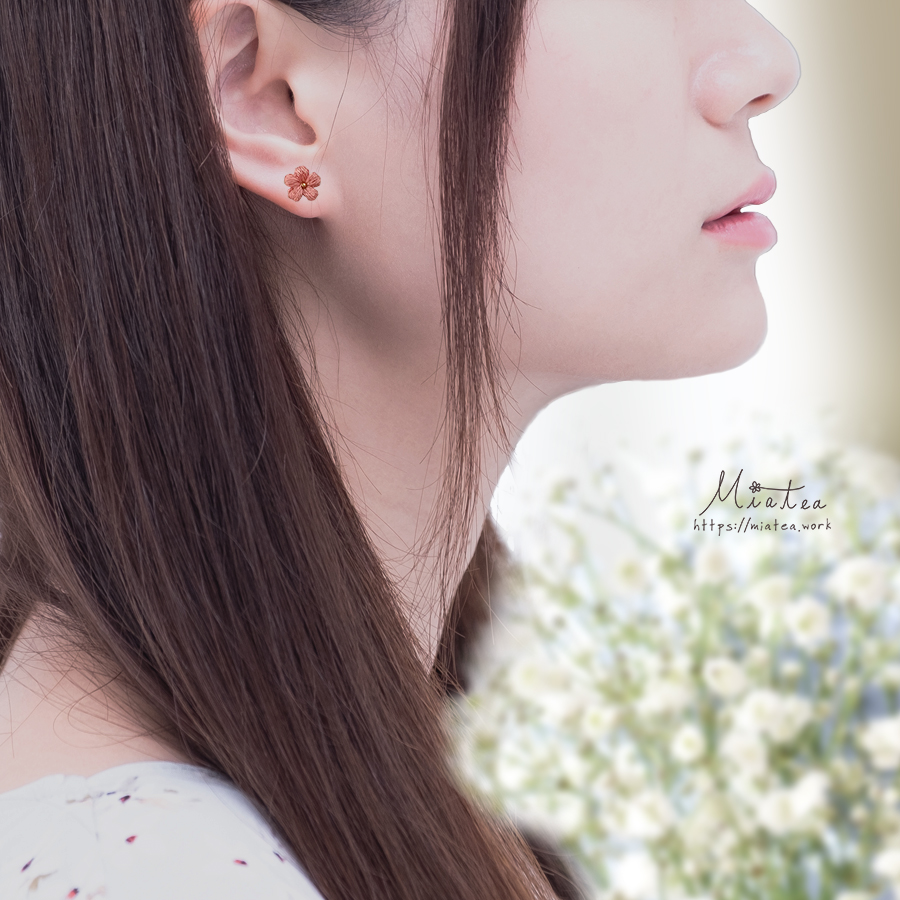 一粒花＊＃01-ルージュ＊刺繍糸のお花のピアス・イヤリングの画像5