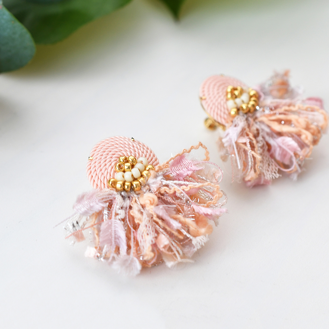 コードモチーフタッセルピアス・イヤリング/ピンク、クリームの画像7