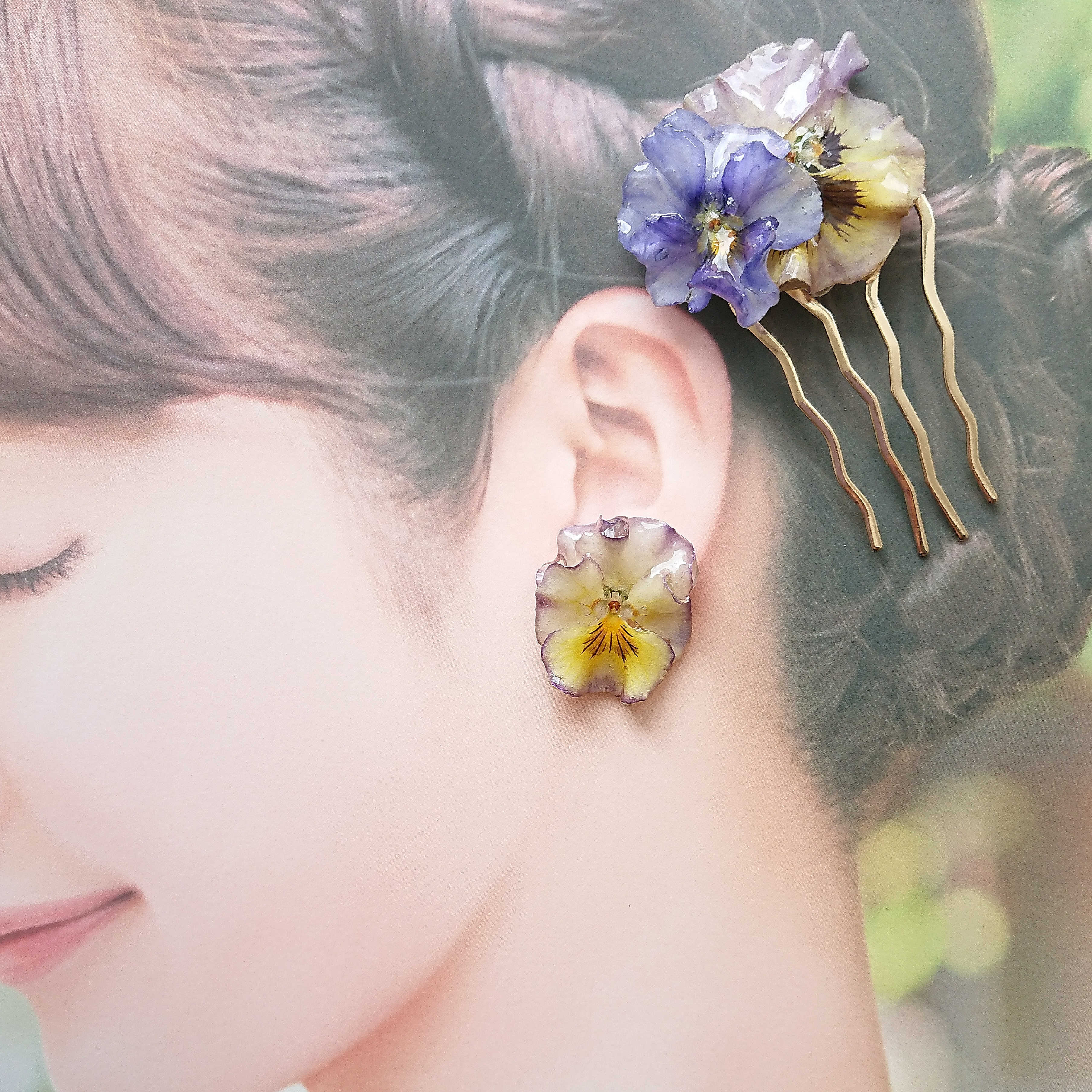 ヘアコーム❁2輪のフリルパンジーの画像2