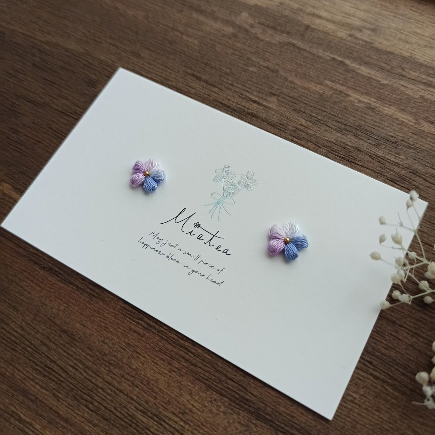 一粒花＊＃20-紫陽花＊刺繍糸のお花のピアス・イヤリングの画像2