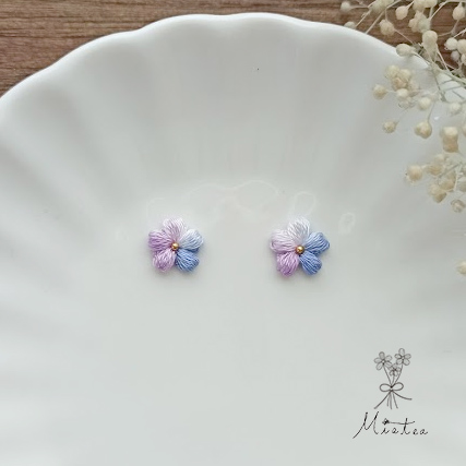 一粒花＊＃20-紫陽花＊刺繍糸のお花のピアス・イヤリングの画像3