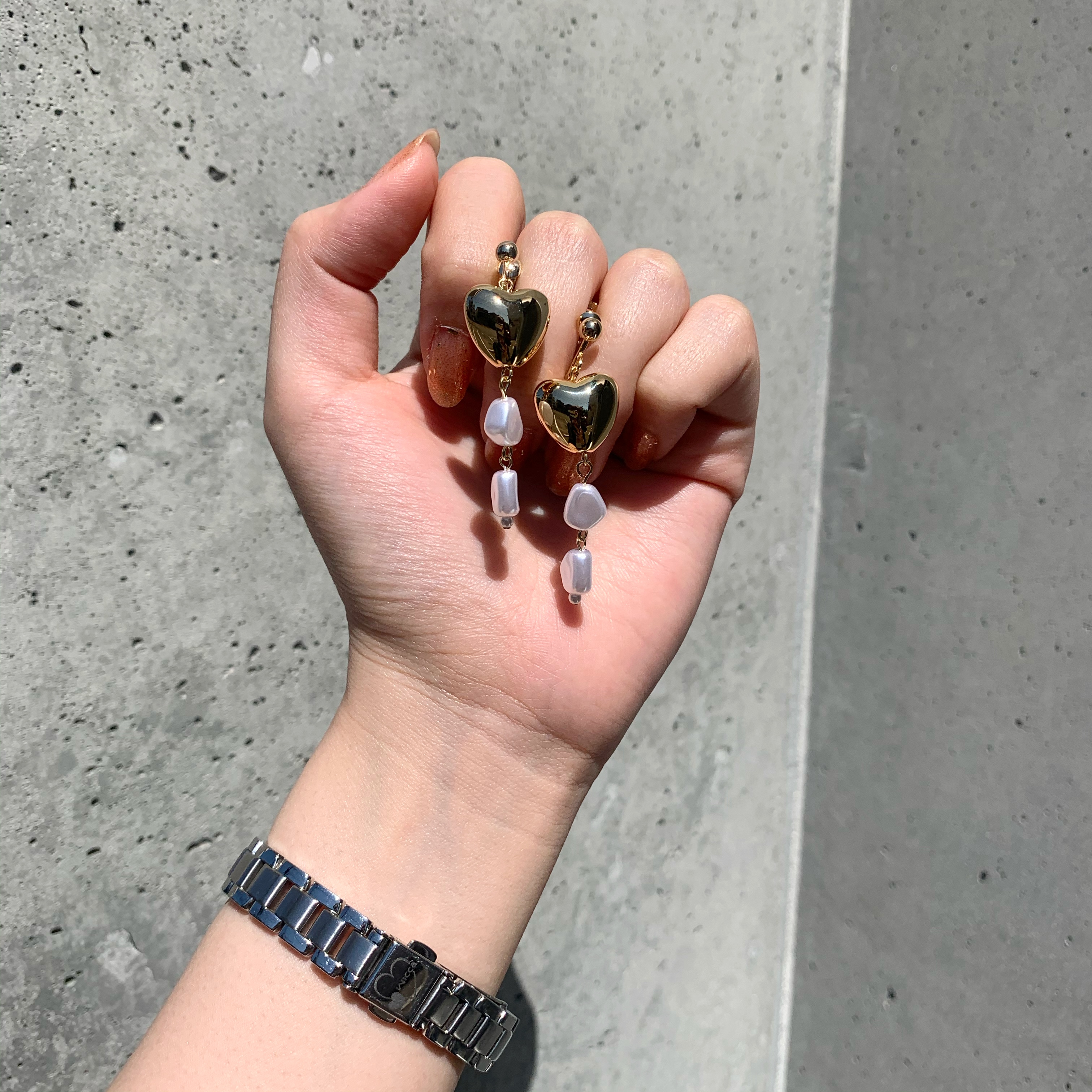 ハート3連パール  ピアス・イヤリングの画像2