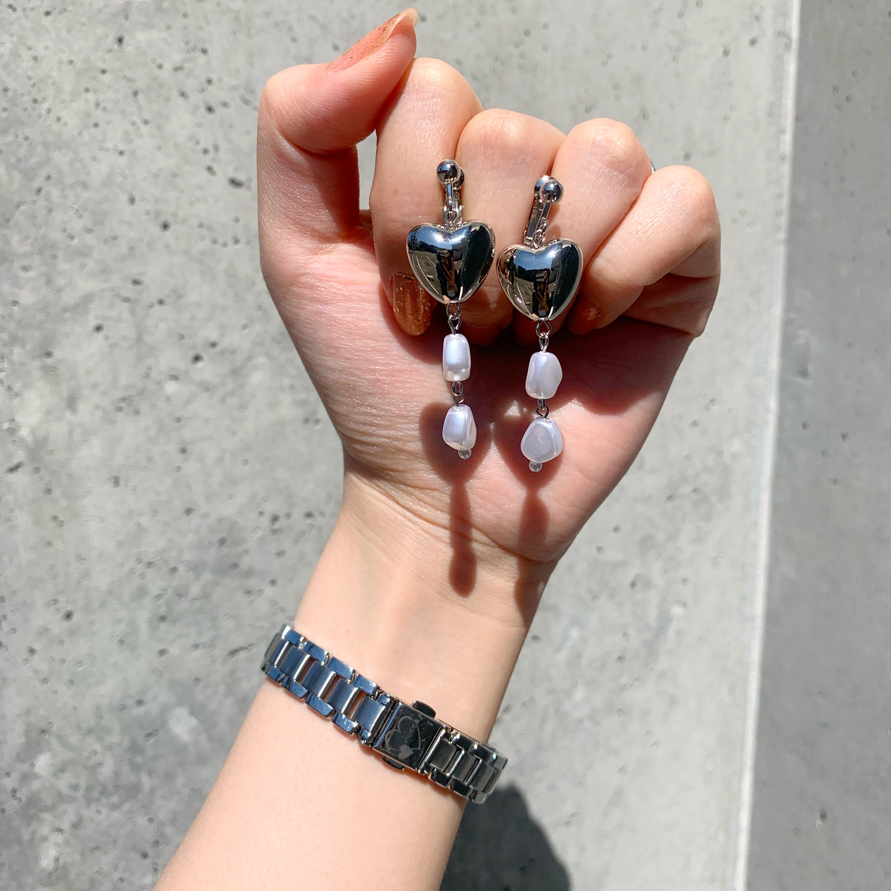 ハート3連パール  ピアス・イヤリングの画像3