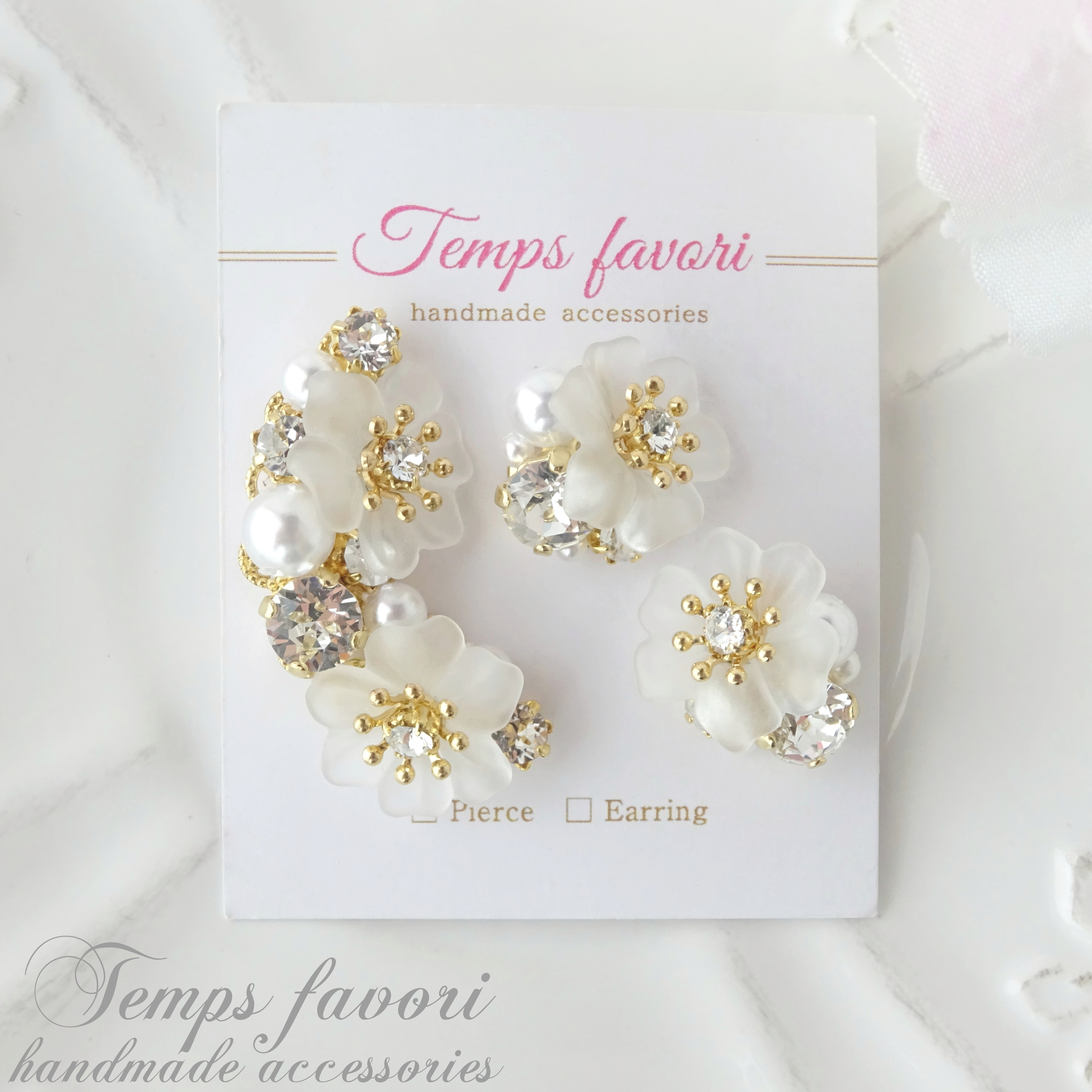 【2点セット】クリアフラワービジューピアス×イヤーカフの画像2