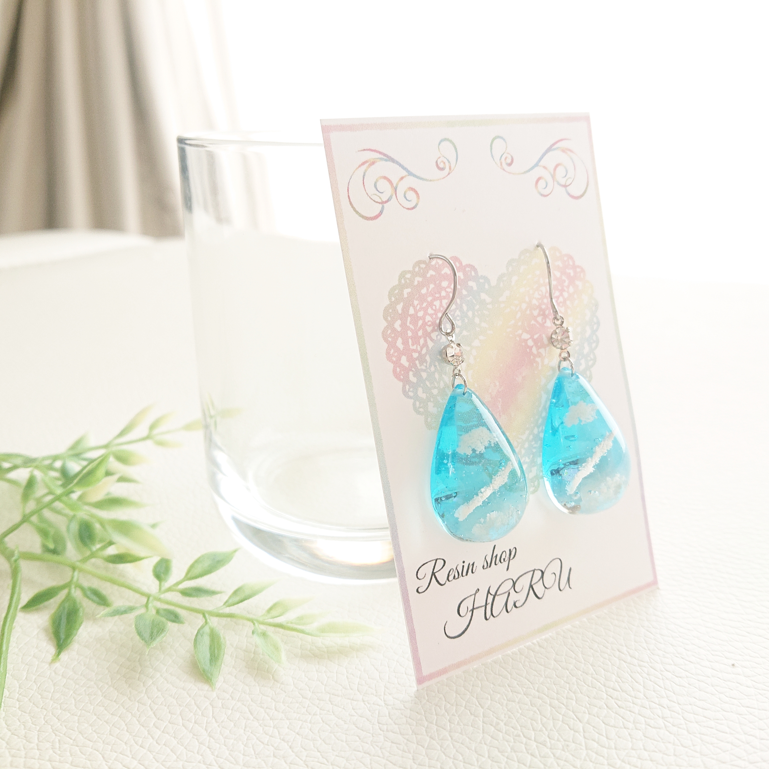 飛行機雲。・゜半雫型レジンピアス・イヤリングの画像3