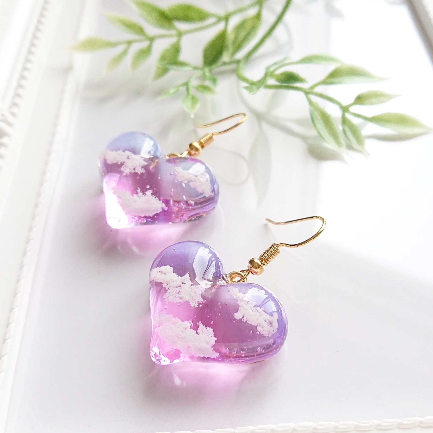 ハートの空。.*<朝焼け> ハート型レジンピアス・イヤリングの画像2