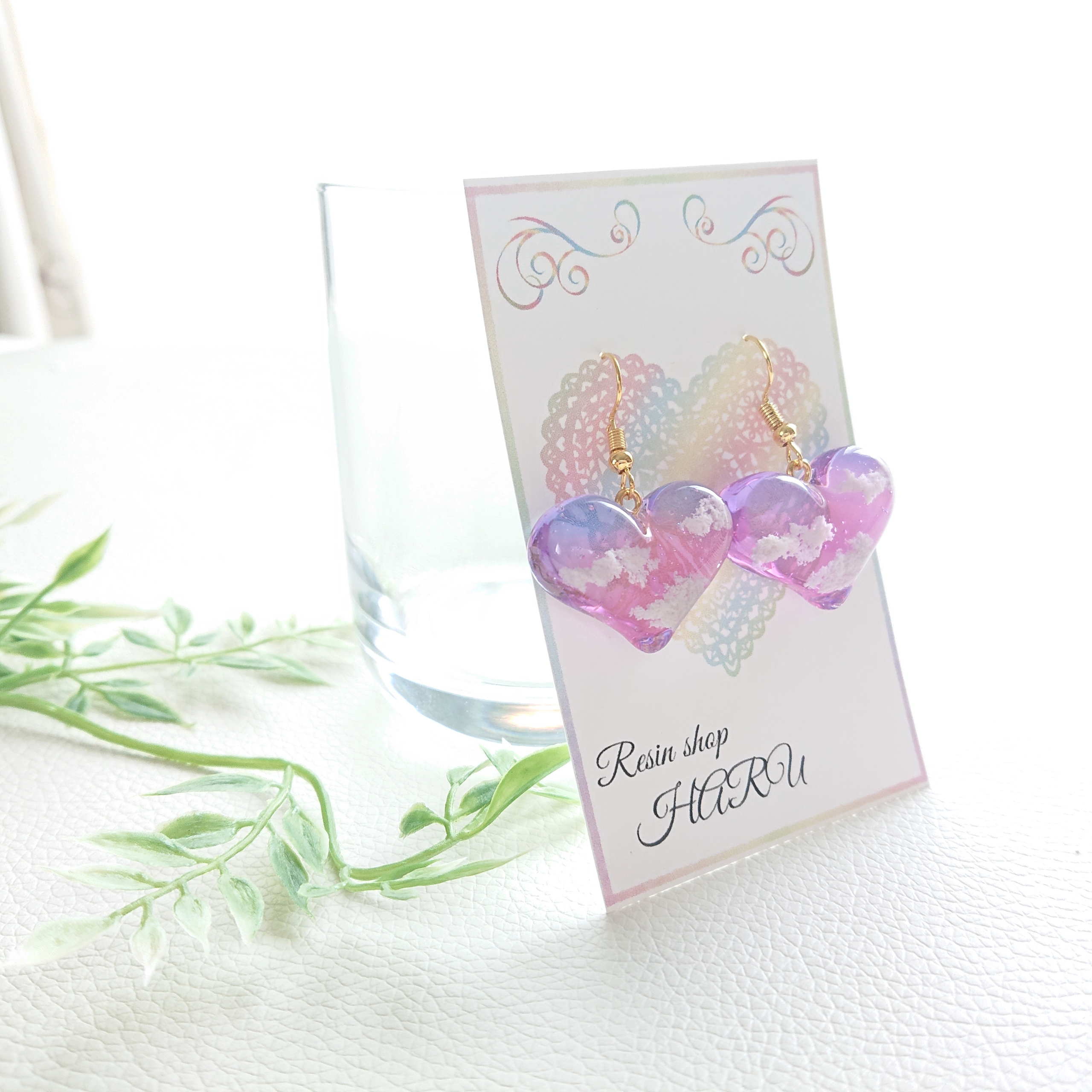 ハートの空。.*<朝焼け> ハート型レジンピアス・イヤリングの画像5