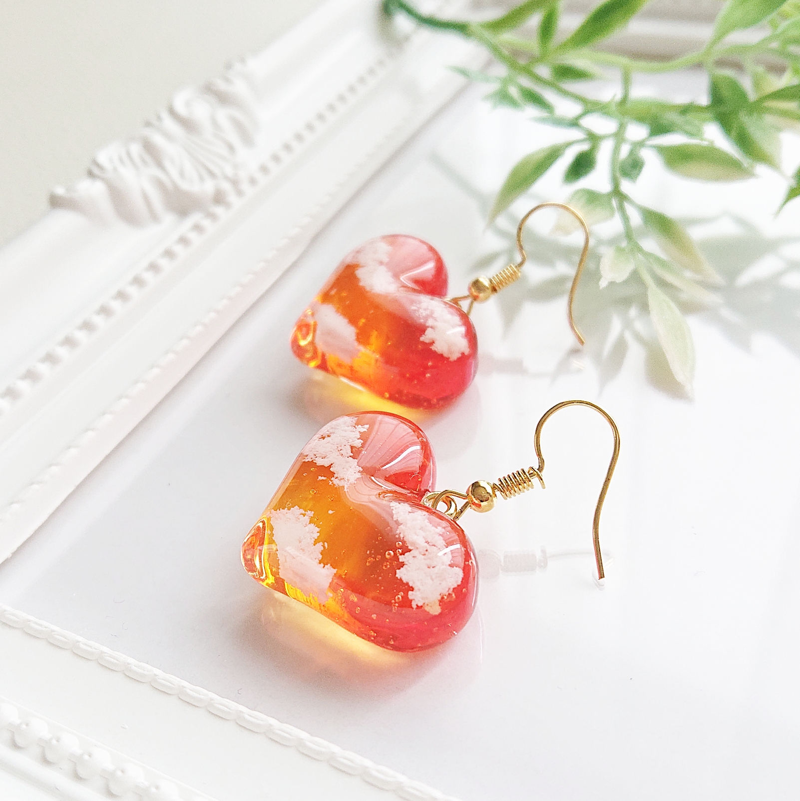 ハートの空。.*<夕焼け> ハート型レジンピアス・イヤリングの画像2