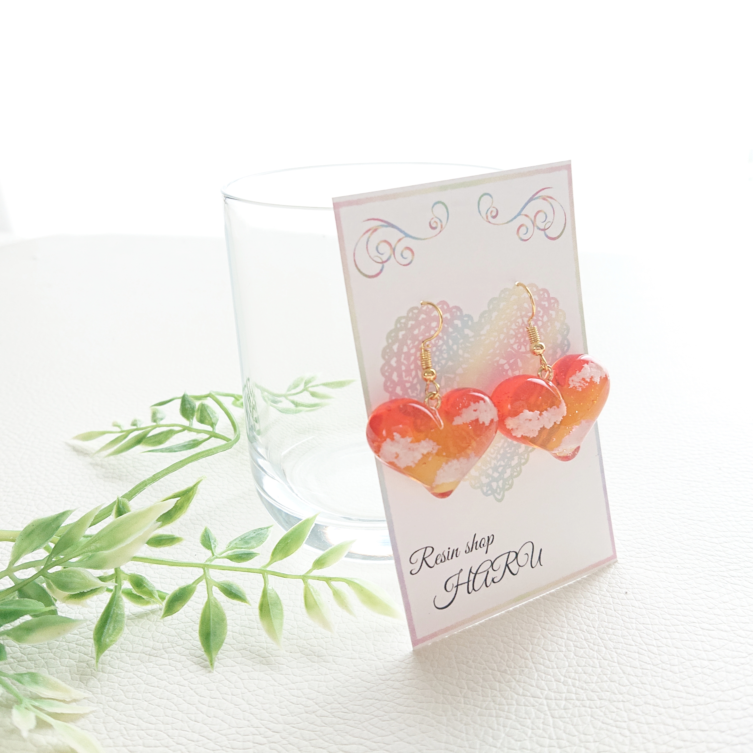 ハートの空。.*<夕焼け> ハート型レジンピアス・イヤリングの画像3