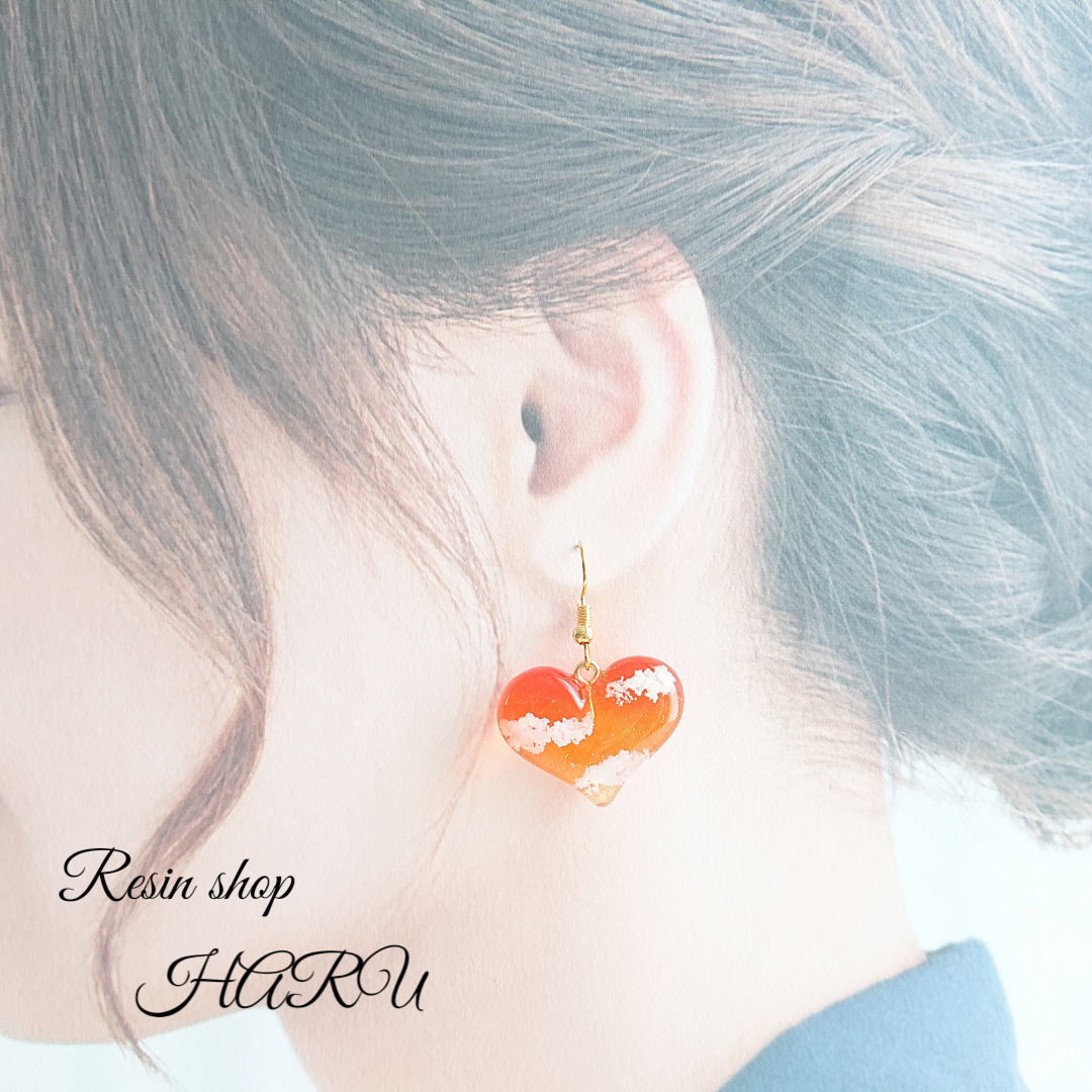 ハートの空。.*<夕焼け> ハート型レジンピアス・イヤリングの画像4