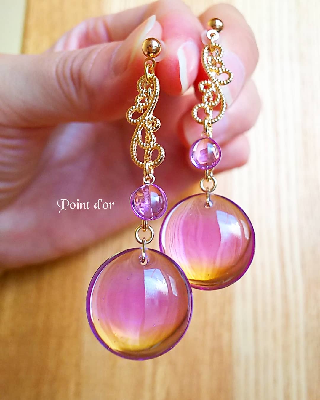 パープルグラデーションの耳飾り💜の画像2