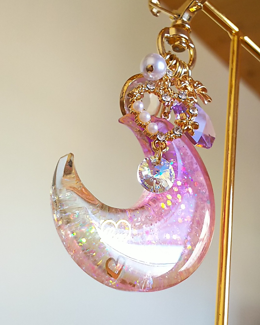 ピンクパープルグラデのガラスフレーク三日月🌙の画像3