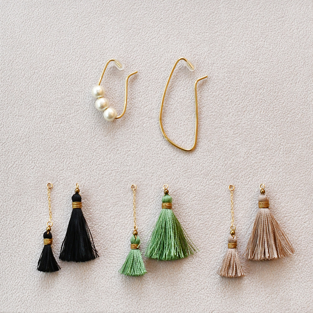 選べるタッセル　大ぶりイヤーカフ/コットンパールつき 　14KGF対応の画像2