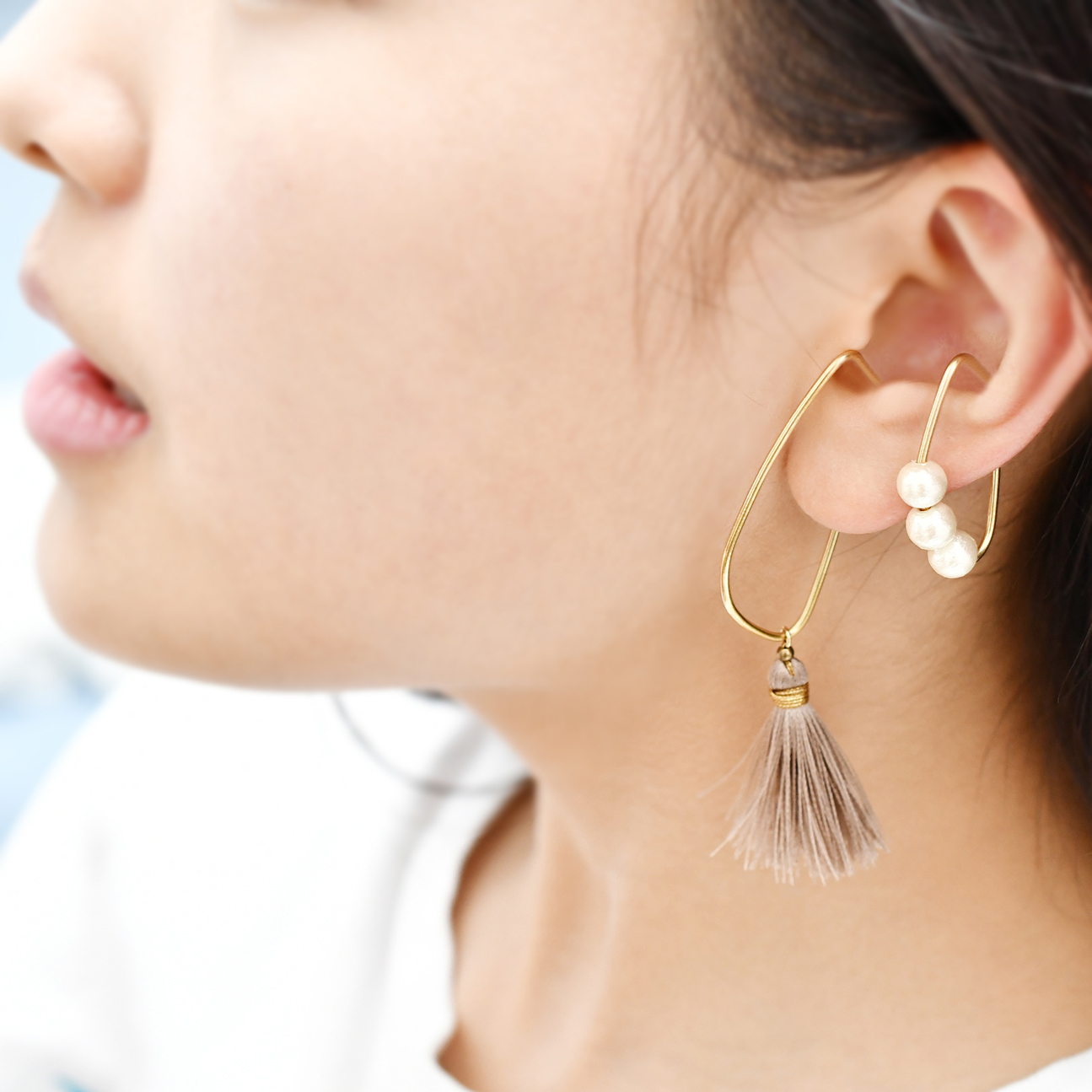 選べるタッセル　大ぶりイヤーカフ/コットンパールつき 　14KGF対応の画像5