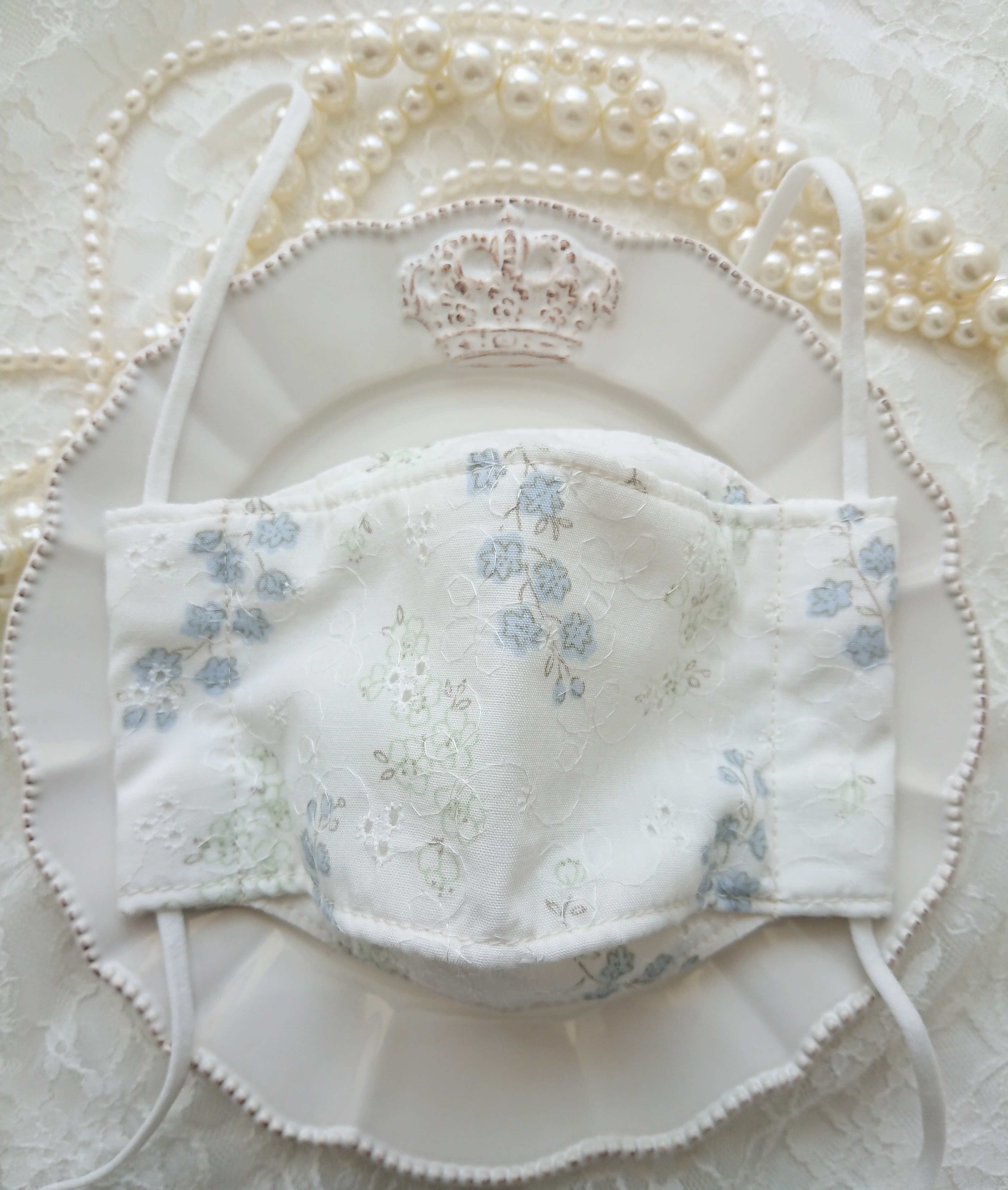 ひんやり特殊冷感UVカット綿レースマスク ブルーの画像2