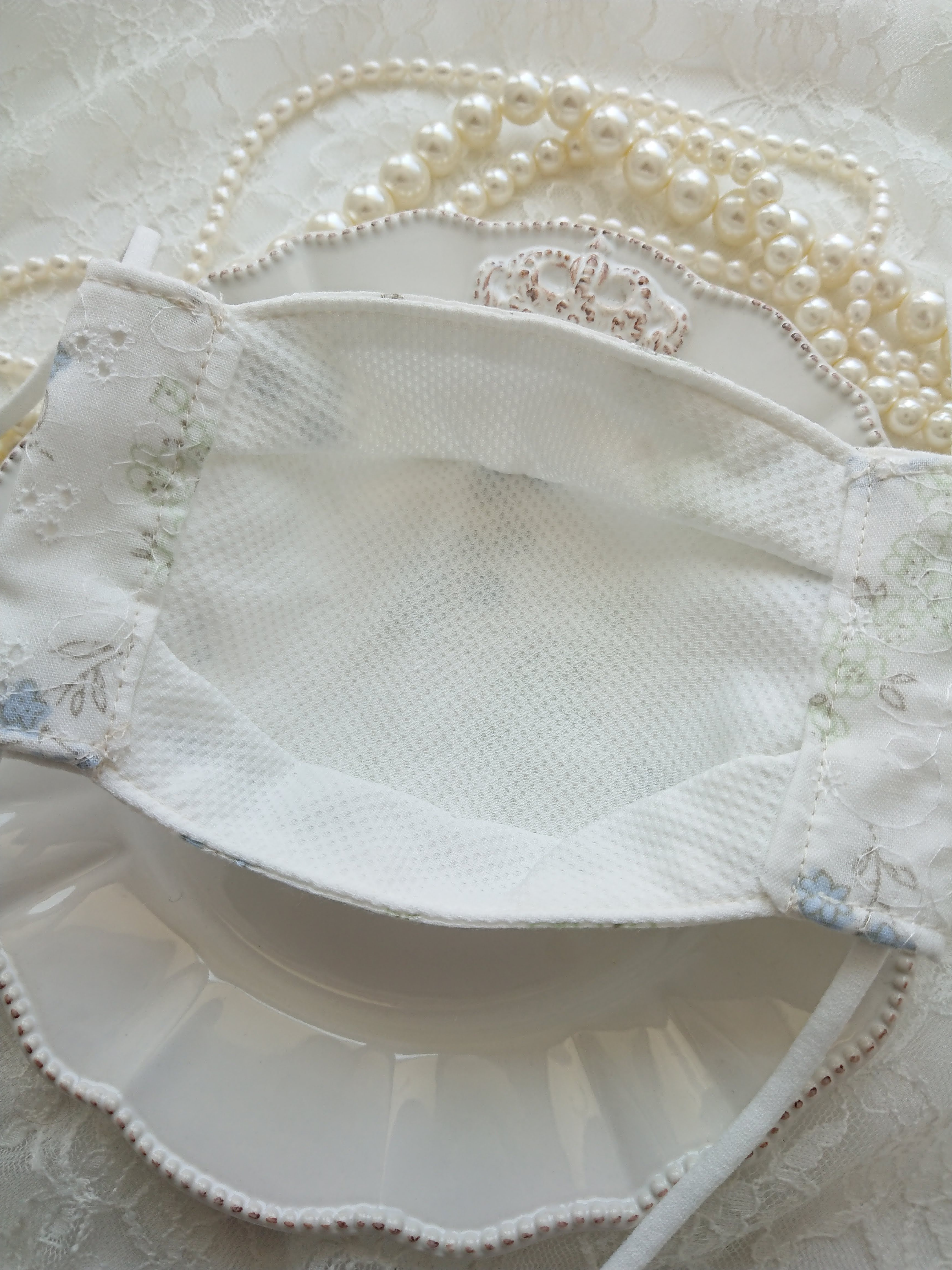 ひんやり特殊冷感UVカット綿レースマスク ブルーの画像3