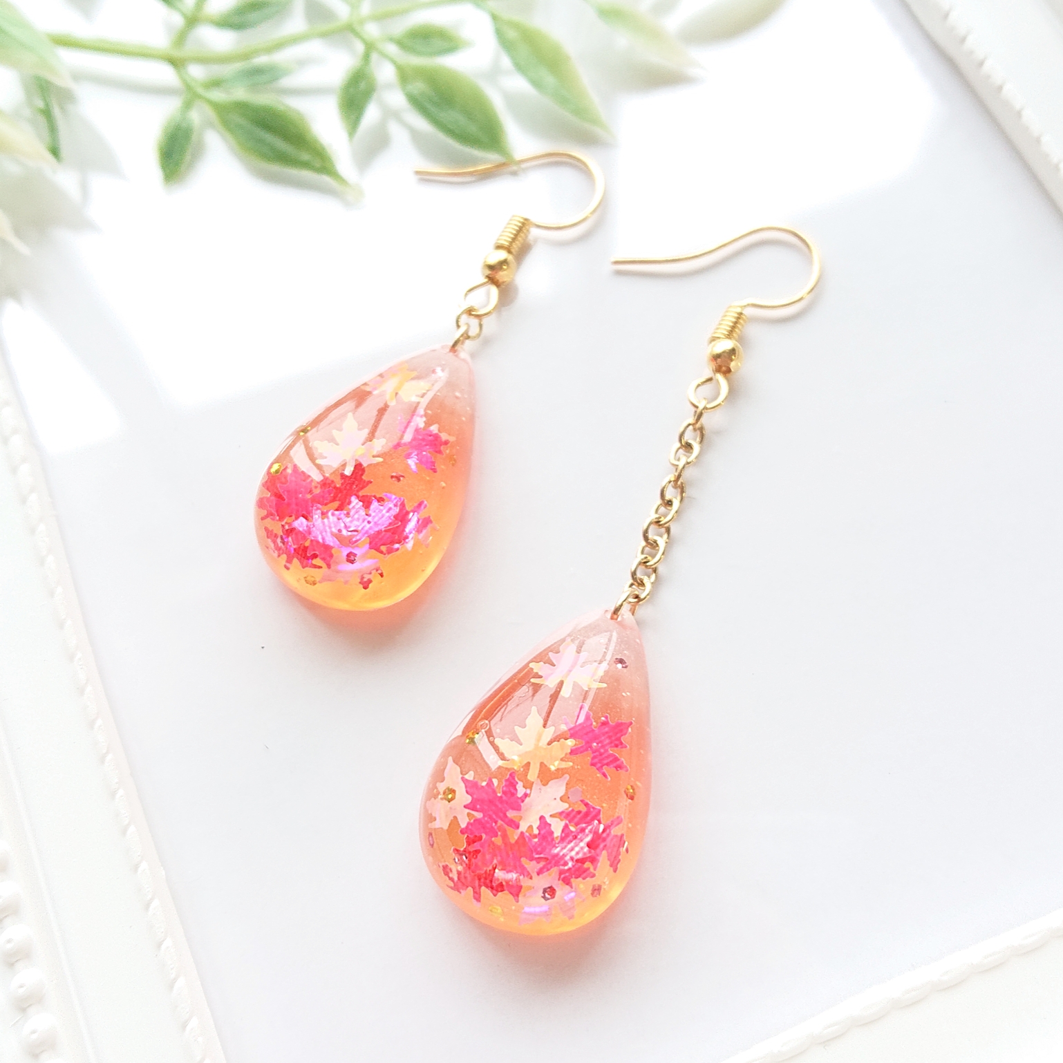 紅葉。.*✴雫型レジンピアス・イヤリングの画像2