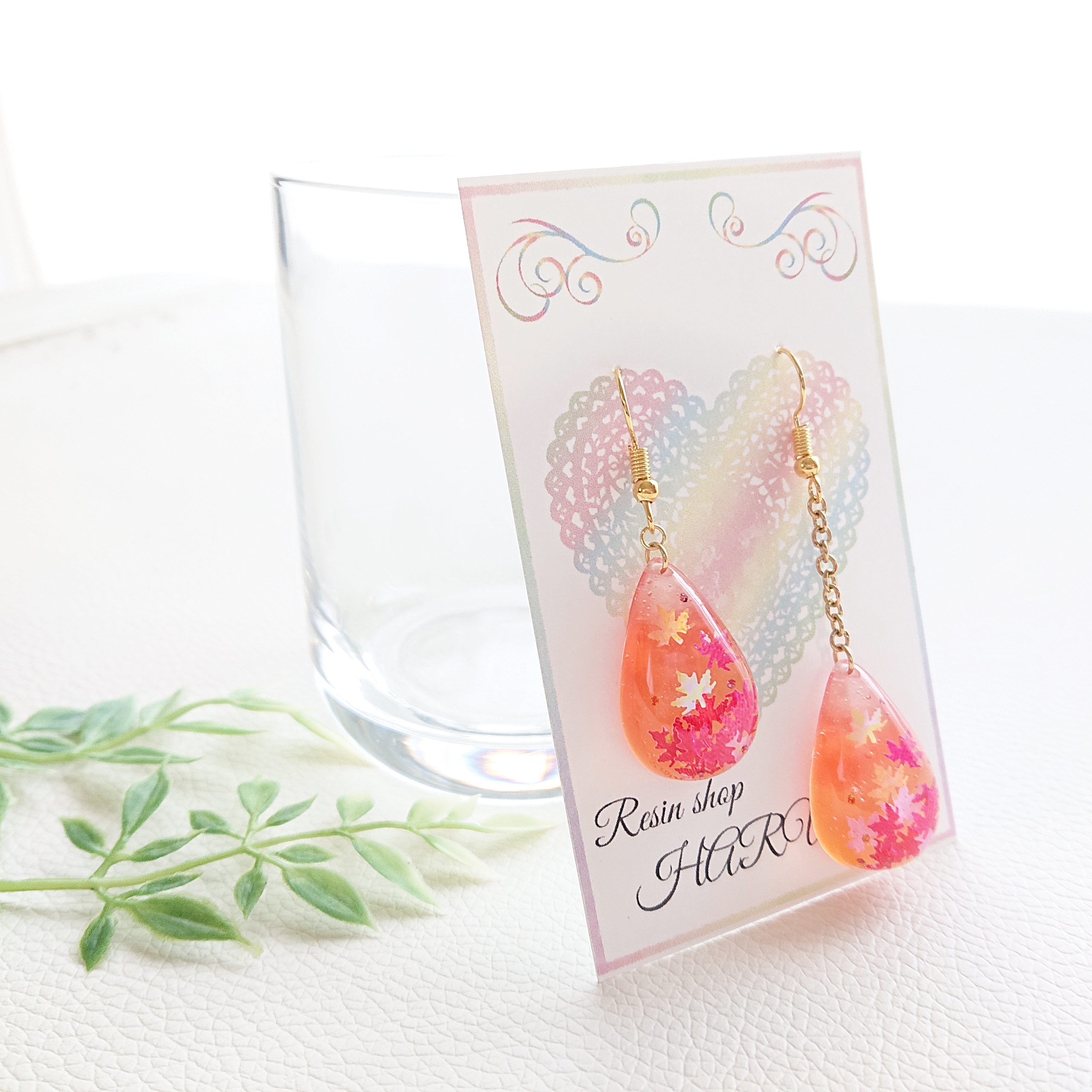 紅葉。.*✴雫型レジンピアス・イヤリングの画像3