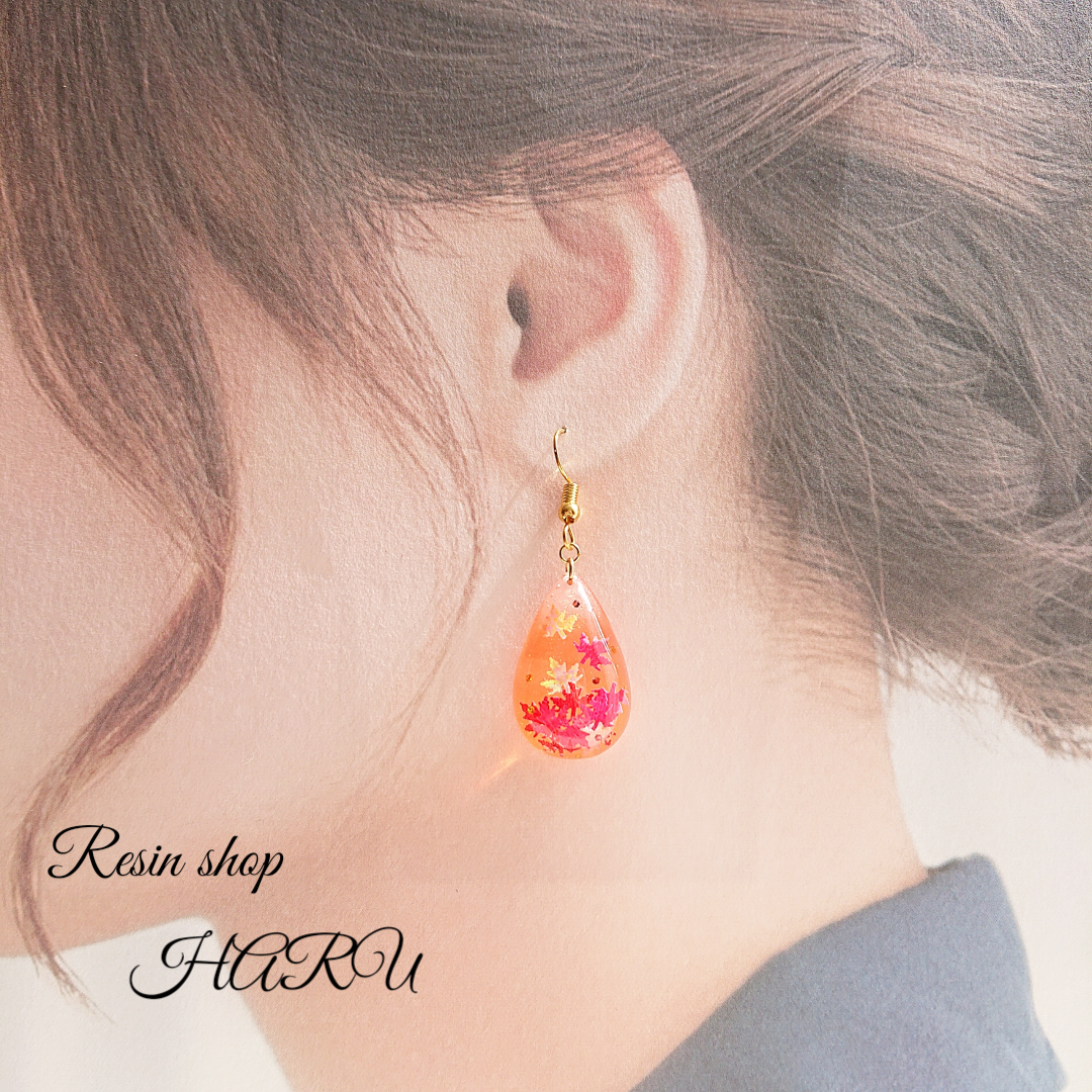紅葉。.*✴雫型レジンピアス・イヤリングの画像4