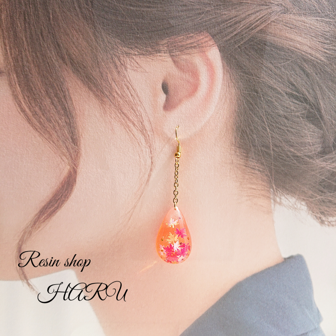 紅葉。.*✴雫型レジンピアス・イヤリングの画像5