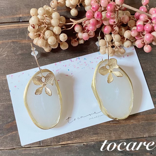 アゲートスライス フラワー ピアスの画像3