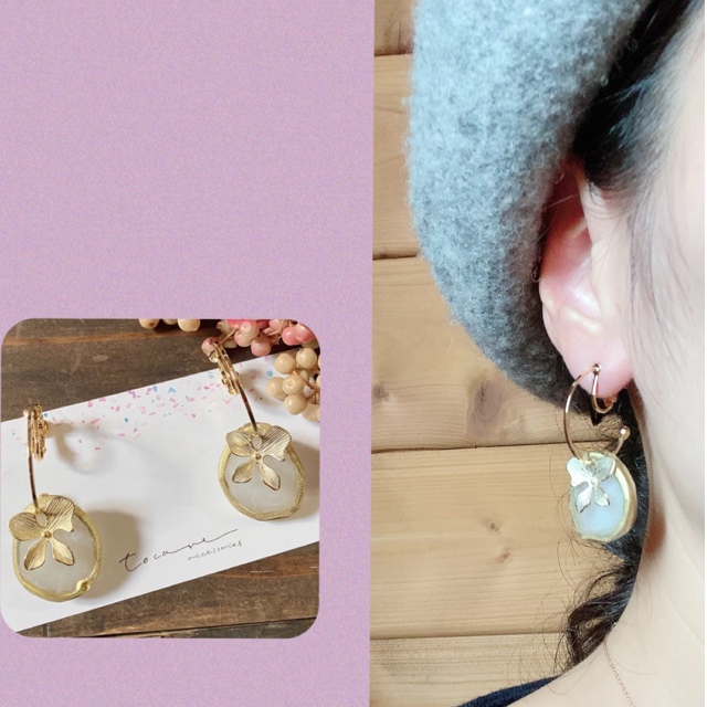 アゲートスライス フラワー ピアスの画像4