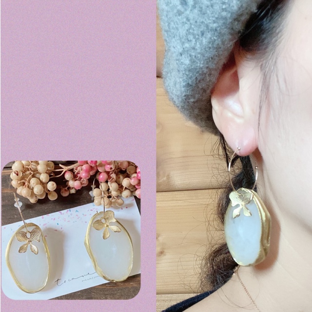 アゲートスライス フラワー ピアスの画像6