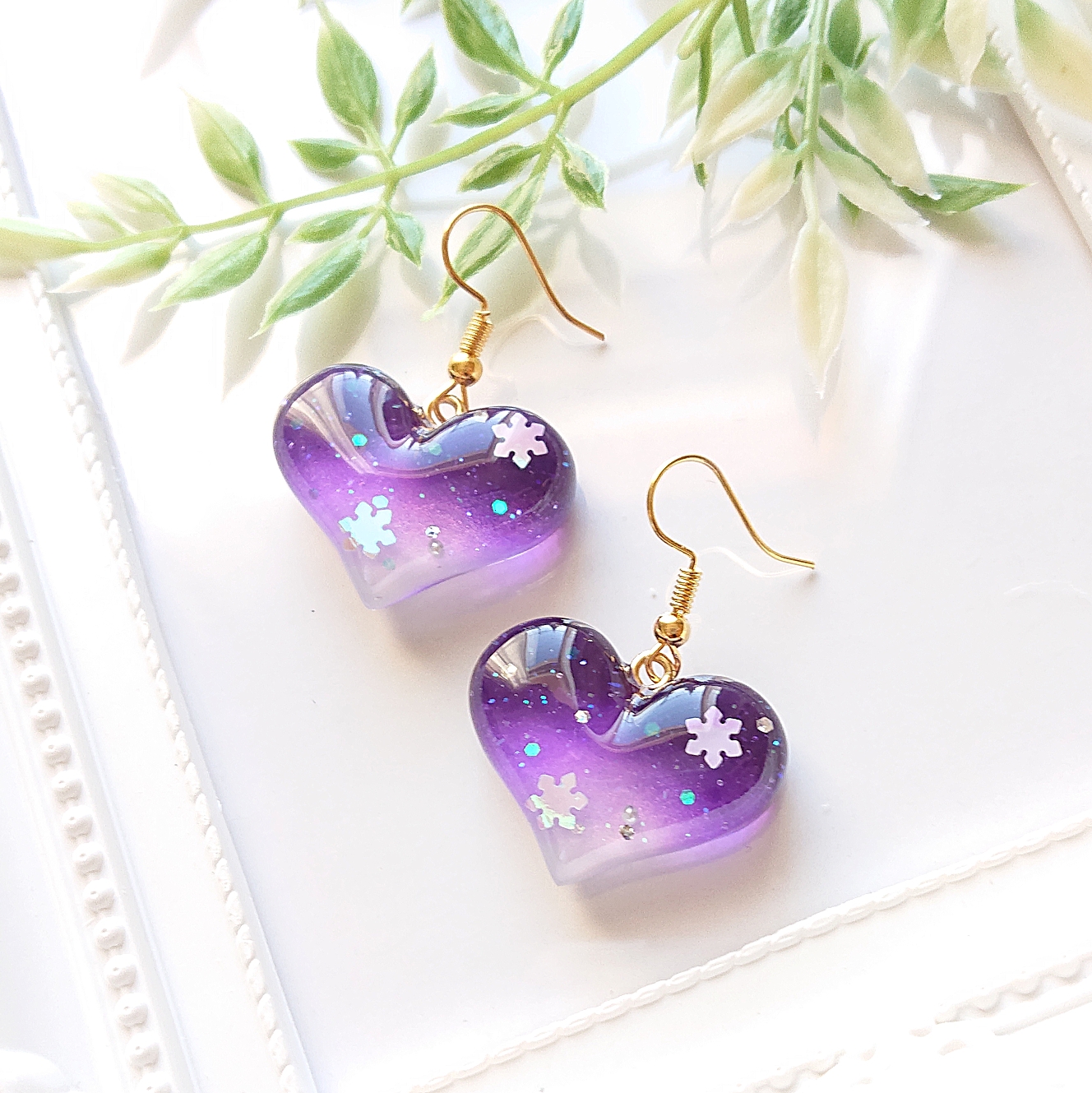 雪の夜空✩.*˚ハート型レジンピアス・イヤリングの画像2