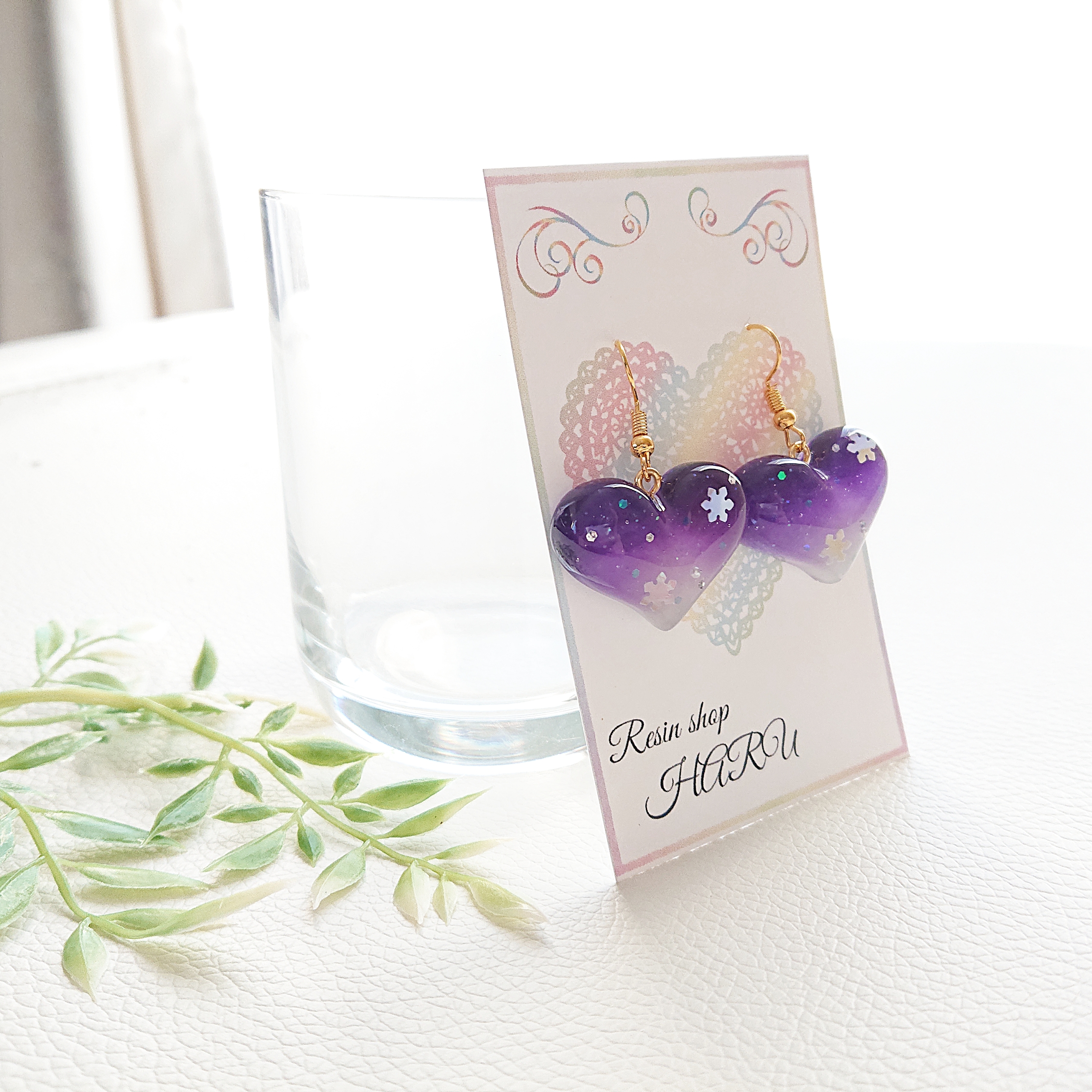 雪の夜空✩.*˚ハート型レジンピアス・イヤリングの画像5