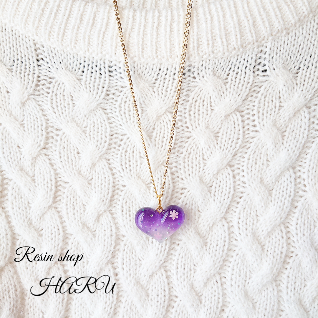 雪の夜空✩.*˚ ハート型レジンネックレスの画像4