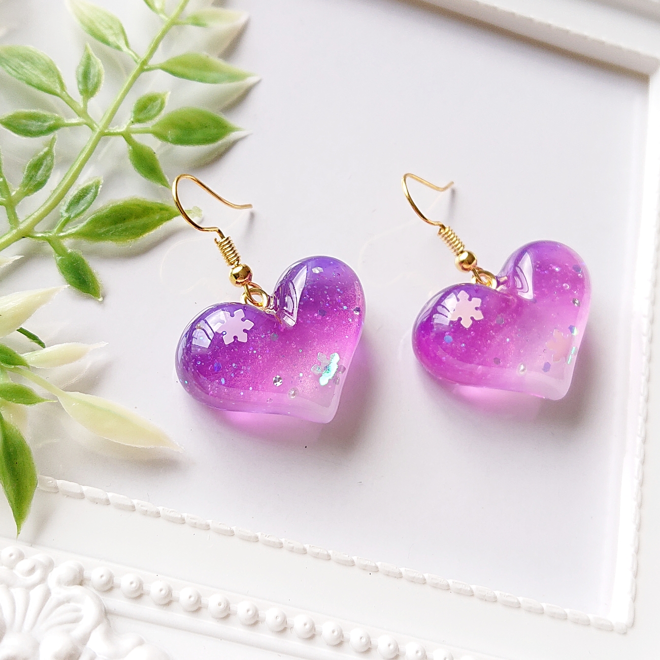 雪の朝焼け✩.*˚ハート型レジンピアス・イヤリングの画像2