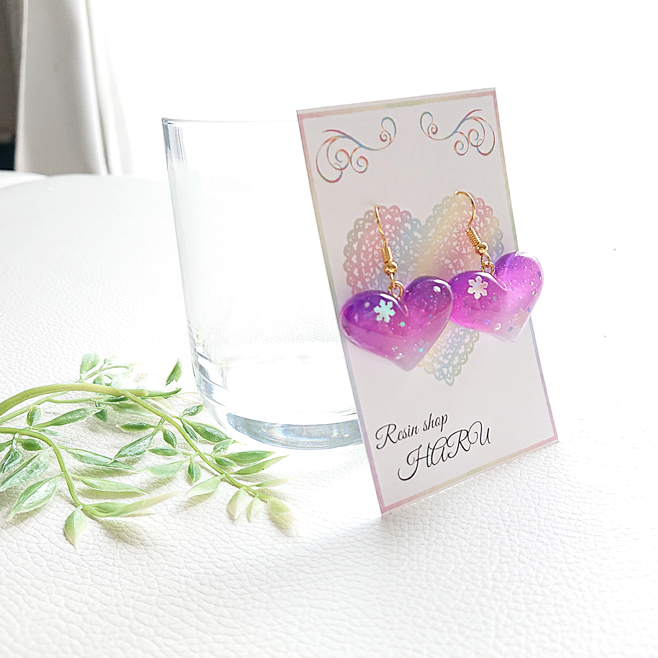 雪の朝焼け✩.*˚ハート型レジンピアス・イヤリングの画像3