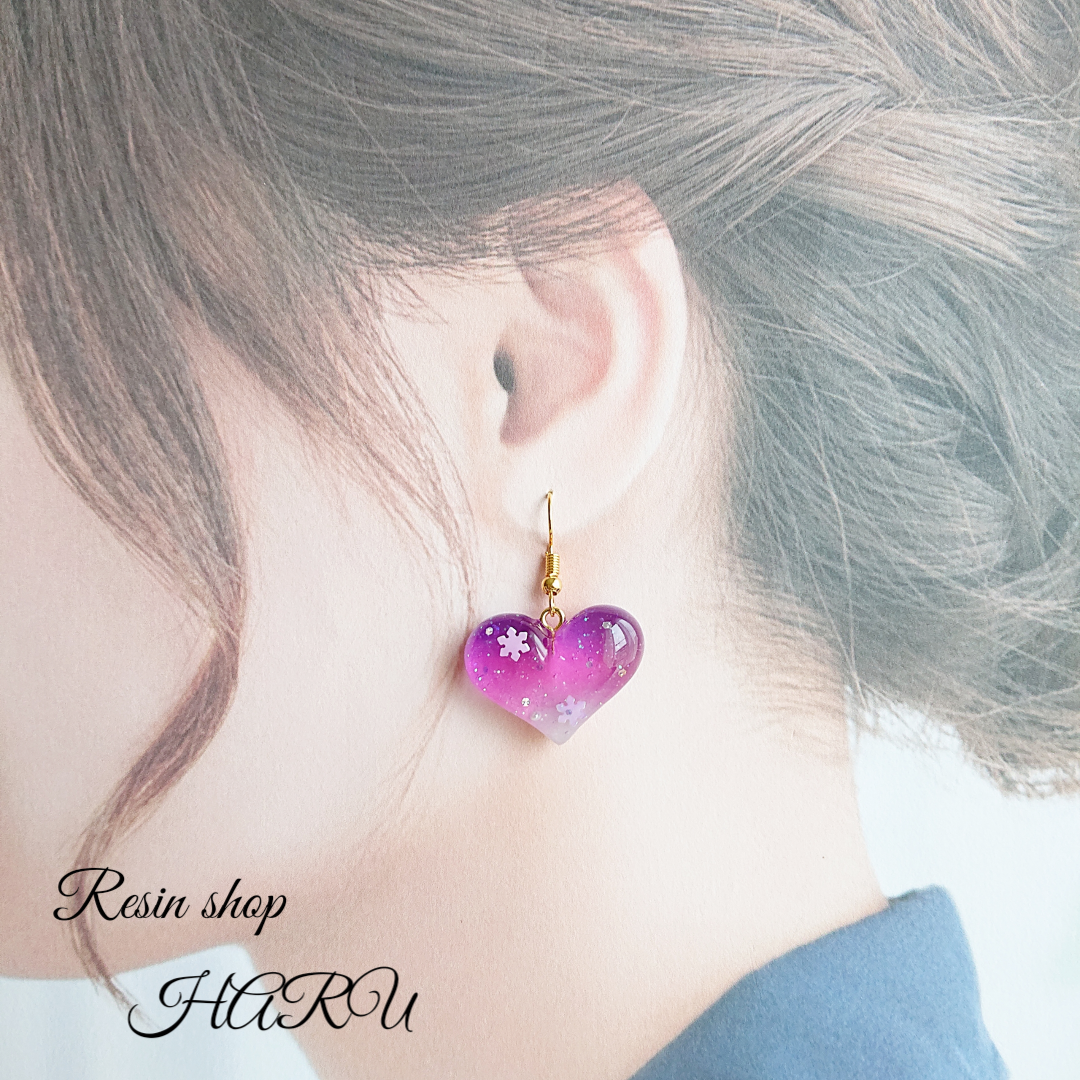 雪の朝焼け✩.*˚ハート型レジンピアス・イヤリングの画像4