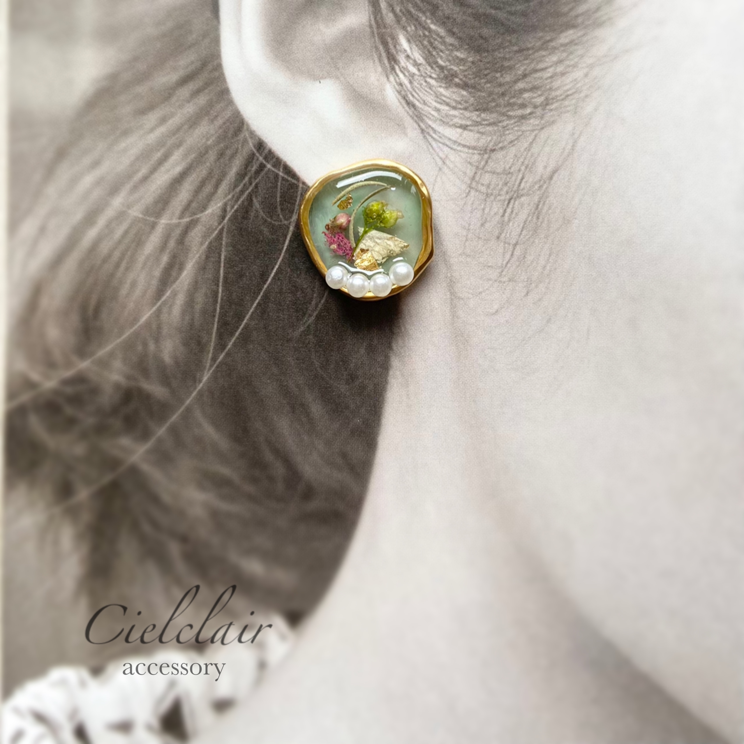 Flowerとダブルコットンパールチタンピアスの画像3