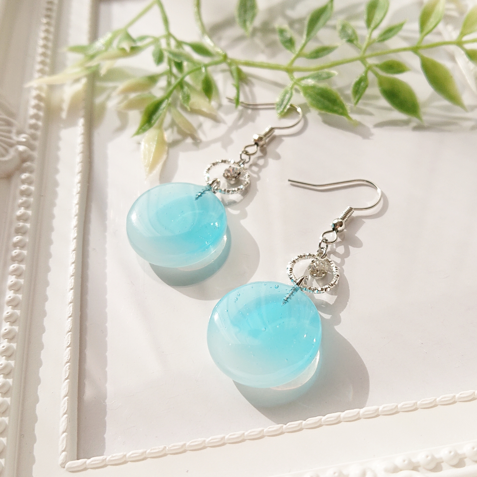 あの日見た青空｡*ﾟ円型レジンピアス・イヤリングの画像2