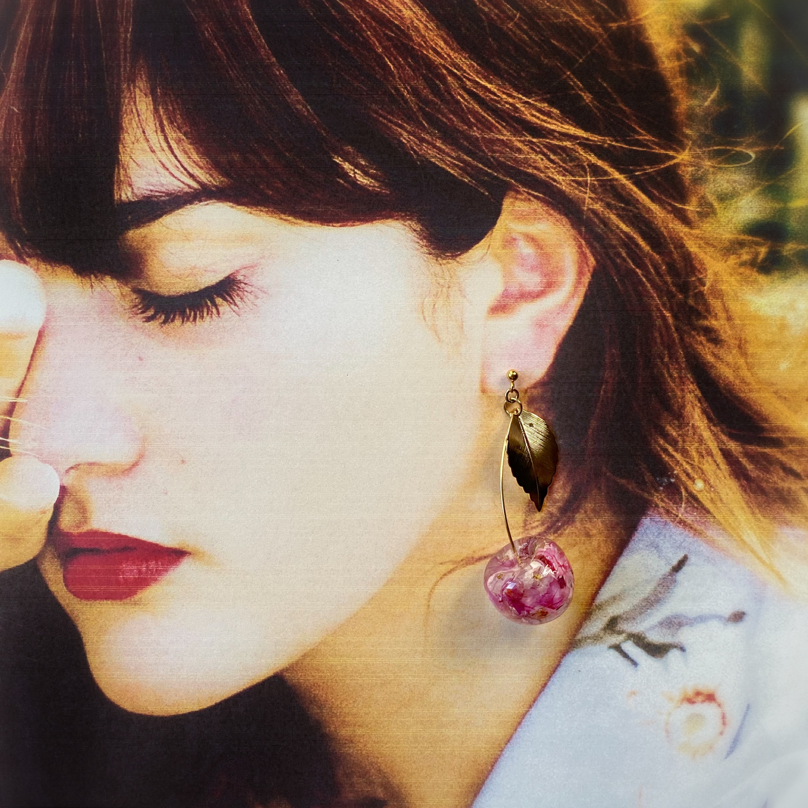 ボタニカルチェリーpink／大(ピアス/イヤリング)の画像4