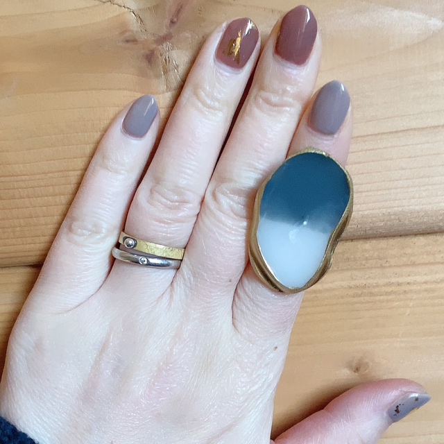 大きめバイカラーのアゲートスライスリング♡の画像2