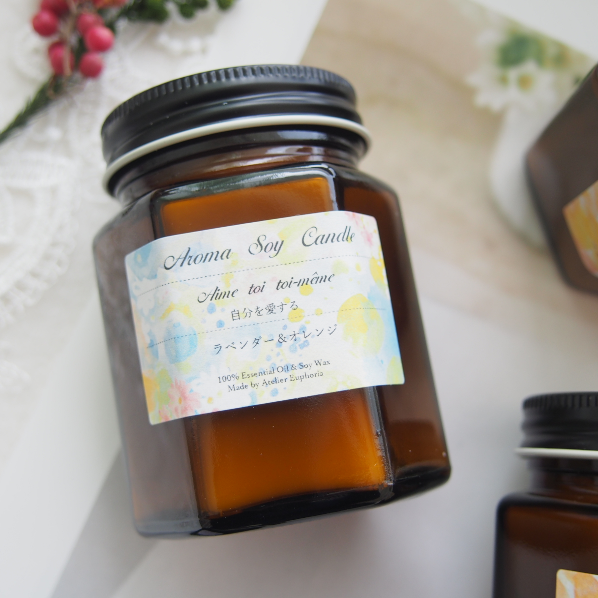 天然精油　ふわっと香るアロマソイキャンドル　【5種類の香りから選べます】の画像3