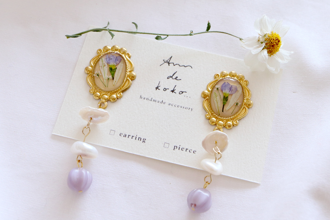 ヒナソウと淡水パール　イヤリング/ピアスの画像2