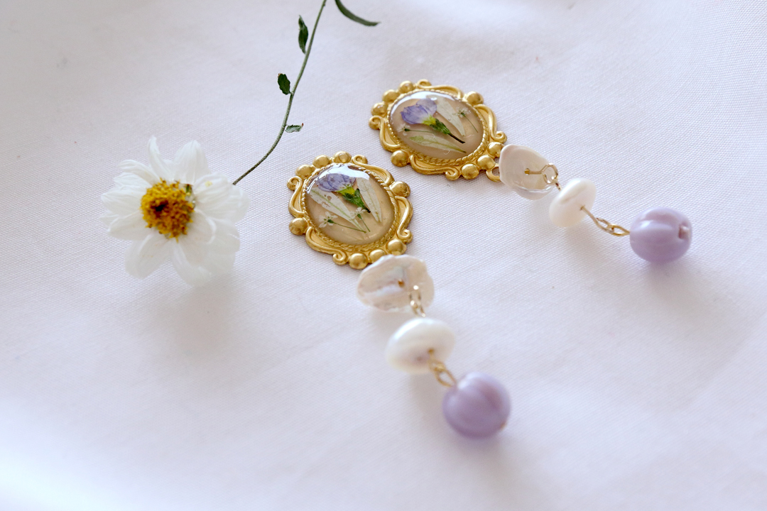 ヒナソウと淡水パール　イヤリング/ピアスの画像3