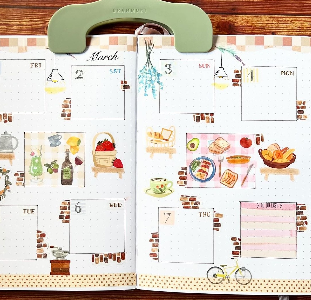 シールを使ってデコレーションレッスン　カフェ風Weeklyページを受講した＊hiromint＊さんの作品