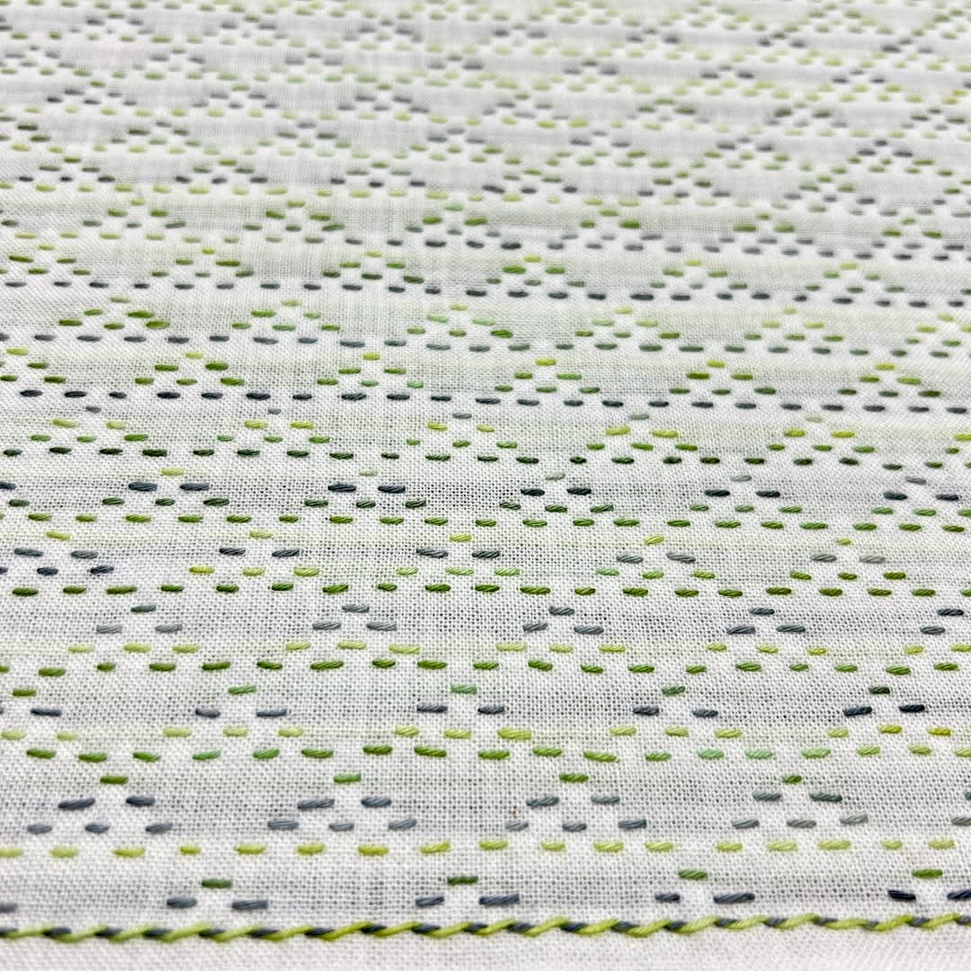 手染め糸と模様を愉しむ、刺し子ふきん講座を受講したわたこさんの作品