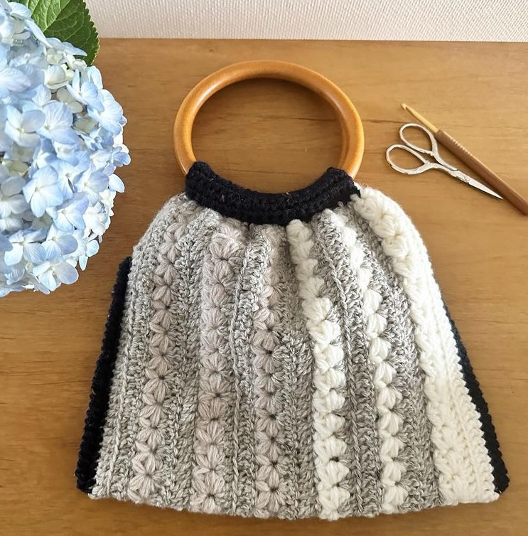 かぎ針編み リフ編みと長編みのクロッシェバッグの作り方を受講したjunkoさんの作品