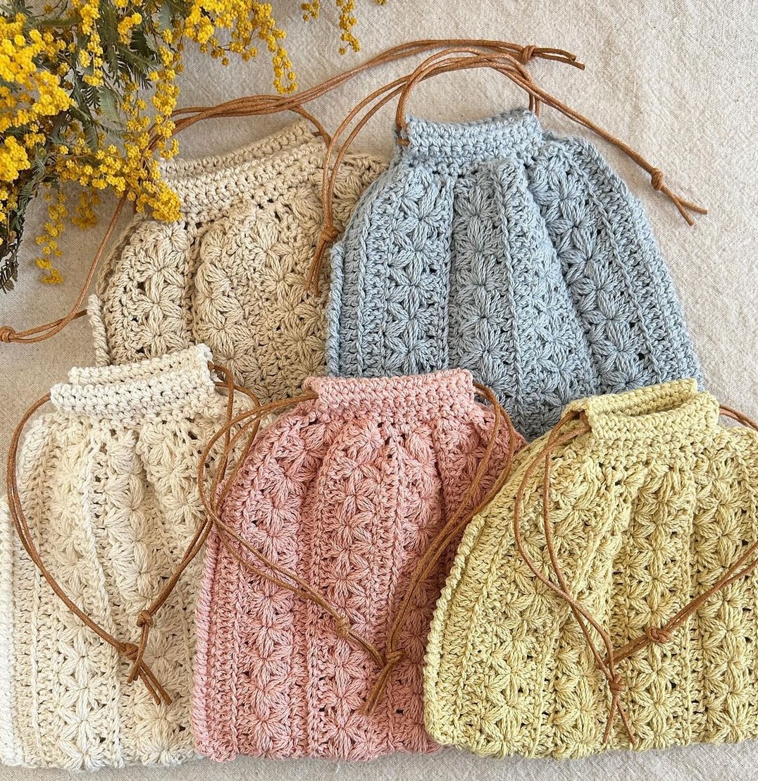 かぎ針編み リフ編みと長編みのクロッシェバッグの作り方を受講したY's bear knitさんの作品