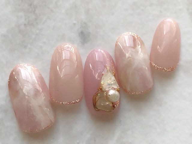 奥行きキラキラ×ニュアンス×ピンク天然石のやり方の紹介画像1